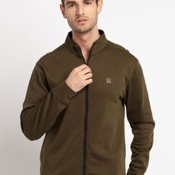 Status Quo Men Olive Green Front-Open Sweatshirt-picture-17