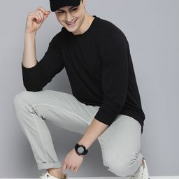 HERE&NOW Men Solid Pure Cotton T-shirt-picture-5