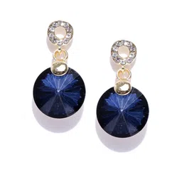 Crunchy Fashion Navy & Gold-Toned Stone-Studded Contemporary Drop Earrings image 1