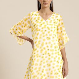 Qurvii Floral Print Flared Sleeves A-Line Mini Dress-picture-11