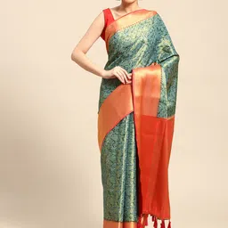 Silk Land Floral Zari Art Silk Banarasi Saree-image-18