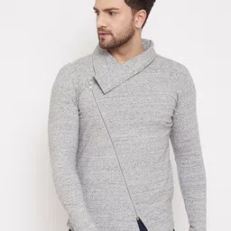 Hypernation Men Grey Melange Solid Tailored Jacket-image-0