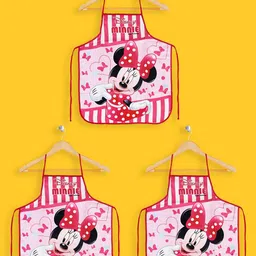 Kuber Industries Unisex Pack Of 3 Pink & Red Disney Minnie Print Silk Waterproof Kitchen Aprons-picture-31