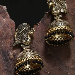 ANIKAS CREATIOn Gold Plated & Black Enamelled Dome Shaped Jhumkas-picture-39