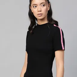 SASSAFRAS Women Black Solid High Neck T-shirt-image-7