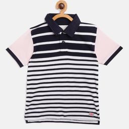 Cherry Crumble Boys Navy Blue & White Variegated Nautical Stripe Polo Collar T-shirt-picture-33