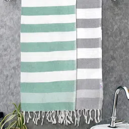 Myntra Elegant Homes 2 Pieces White & Green Striped Cotton 225 GSM Bath Towel-image-38