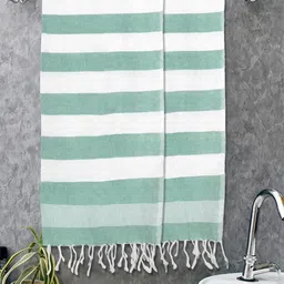 Myntra Elegant Homes 2 Pieces Green & White Striped Cotton 225 GSM Bath Towel-image-88