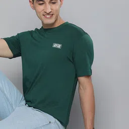 HERE&NOW Men Teal Green Pure Cotton T-shirt-picture-30