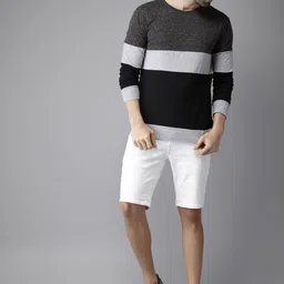 Campus Sutra Men Charcoal Grey  Black Colourblocked Round Neck Pure Cotton T-shirt-picture-50