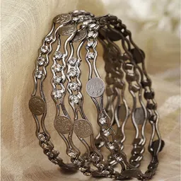 ZENEME Set Of 4 Oxidised Silver-Plated AD-Studded Bangles-picture-23