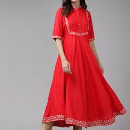 YASH GALLERY Women Red Ethnic Motifs Yoke Design Kurta-picture-36