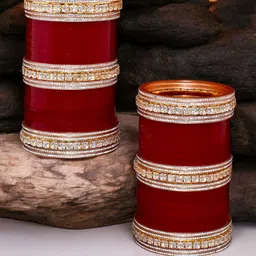 LUCKY JEWELLERY Maroon Stone-Studded Chuda Bangle Set-picture-48