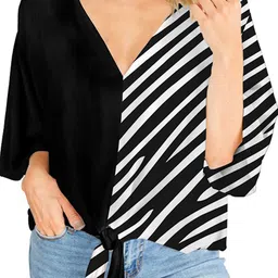 StyleCast x Revolte Black V Neck Striped Kimono Sleeve Top-image-48