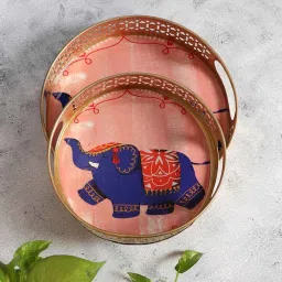 amaya decors Pink Elephant Pichwai Tray Set of 2 image 1