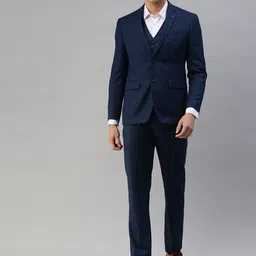 Louis Philippe Navy Blue Checked Slim Fit Single-Breasted 3-Piece Formal Suit-picture-35