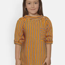 Bella Moda Girls Mustard Yellow & White Striped A-line Top-picture-23