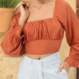 DressBerry Desert Dreams Ruched Smocked Back Crop Top-picture-17