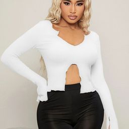 Stylecast X Slyck Keyhole Neck Flared Sleeve Crop Top-picture-15
