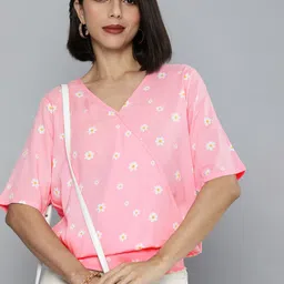 Flying Machine Women Pink & White Floral Printed Wrap Top-picture-30