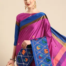 SERONA FABRICS Silk Cotton Woven Design Embroidered Patola Saree With Blouse Piece-picture-13
