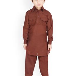SG YUVRAJ Boys Coffee Brown Solid Kurta with Pyjamas-picture-44