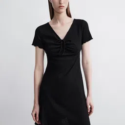 Urban Revivo Lettuce Trim Tie-Up Front Knitted Dress-image-36