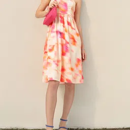 DressBerry Colour Splash Printed Smocked A-line Dress-picture-40