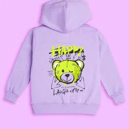 BAESD Kids Lilac Teddy Bear Printed Fleece Hooded Pullover-picture-10