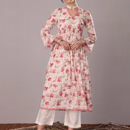 SILCHIC Floral Printed V-Neck A-Line Kurta With Trousers-picture-11