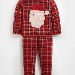 Cherry Crumble Unisex Kids Red & Black Checked Night suit-picture-35