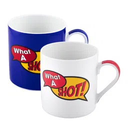 GOODHOMES White & Blue 2-Pieces Printed Bone China 350ml Cups Set image 3