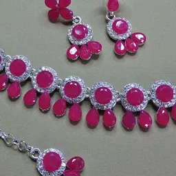 Anouk Rhodium-Plated Stone-Studded Jewellery Set image 2