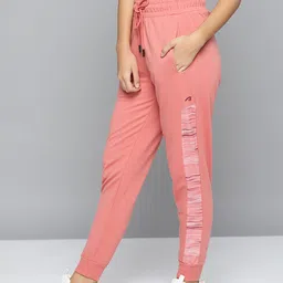 Alcis Women Peach-Coloured Solid Slim-Fit Training Joggers with Side Taping image 2