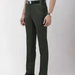 Raymond Men Green Slim Fit Solid Formal Trousers image 5
