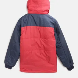 AD & AV Boys Red & Navy Blue Colourblocked Padded Jacket with Detachable Hood image 2