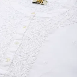 ADA White Ethnic Motifs Embroidered Plus Size Chikankari Kurti image 4