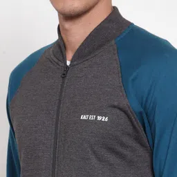 Kalt Men Charcoal & Blue Colourblocked Bomber image 3
