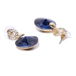 Crunchy Fashion Navy & Gold-Toned Stone-Studded Contemporary Drop Earrings image 2