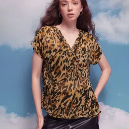 CORSICA Animal Skin Print Extended Sleeves Boxy Top image 3