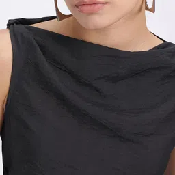 glitchez Crinkled Ruched Boat Neck Asymmetric Hem Top image 2