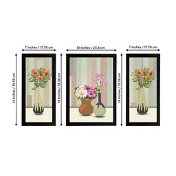 eCraftIndia eCraftIndia Set of 3 Pink & Green Botanical and Floral Satin Matt Textured UV Art Paintings image 2