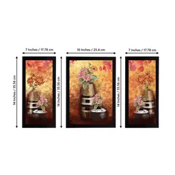 eCraftIndia Set of 3 Cream-Coloured & Brown Botanical & Floral Satin Matt Textured UV Wall Paintings image 2