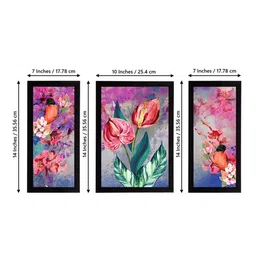 eCraftIndia Set of 3 Multicoloured Satin Matt Texture Floral UV Wall Art image 3