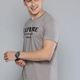 HERE&NOW Men Grey & Black Typography Printed Casual T-shirt image 3