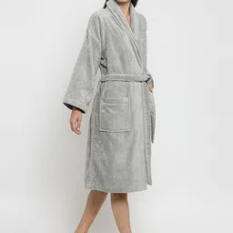 MYTRIDENT Unisex Grey Solid Bathrobe image 4