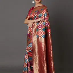 Mitera Maroon & Blue Silk Blend Woven Design Kanjeevaram Saree image 2