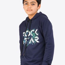 ariel Boys Navy Blue Printed Hooded Sweatshirt-picture-2