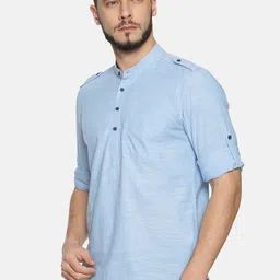 IVOC Men Blue Solid Pathani Kurta image 5