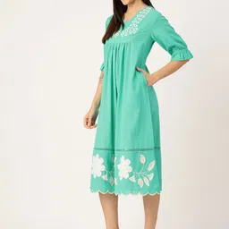 MISRI Floral Embroidered Puff Sleeve A-Line Midi Dress image 3